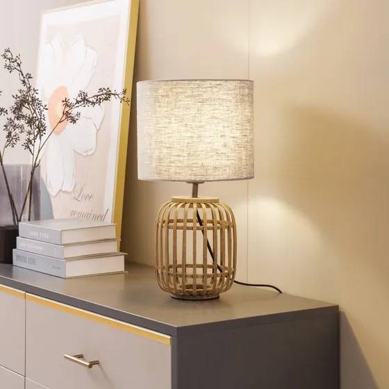 Lindby Lampa Stołowa Marzanna Grey/Wood, Bambus, E27