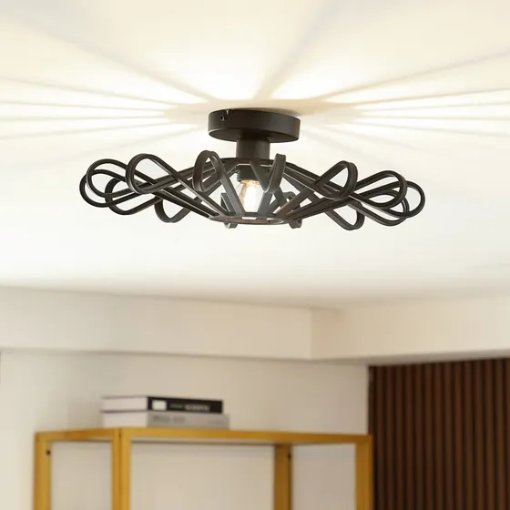 Lampa sufitowa Lindby Kaelen Black, metalowa, Ø 45 cm, E27