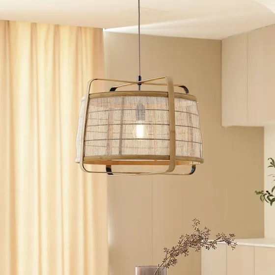 Lindby Liriana Lampa Wisząca Bambusowa Czarna Ø 45 cm