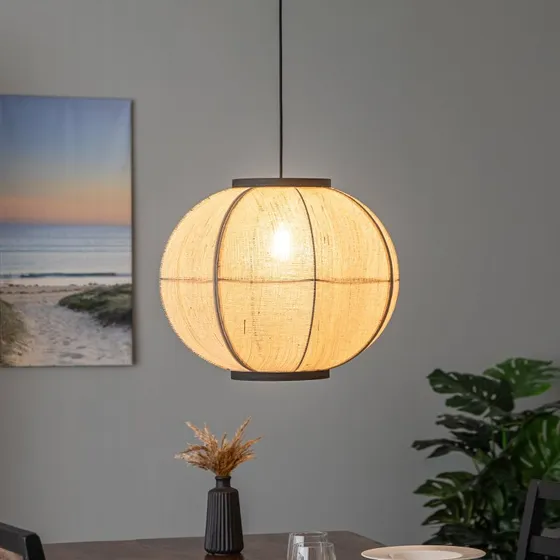 Lindby Aurinil Lampa Wisząca Nature, Len, Ø 48 cm