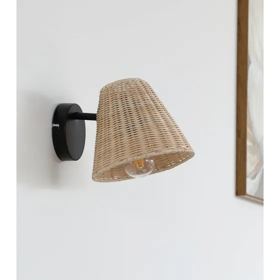 Kinkiet Lindby Zyralia - Rattan i Drewno, 19,5 cm