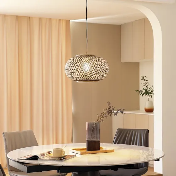 Lindby Nerys Lampa Wisząca Black/Wood, Bambus, Ø 38 cm
