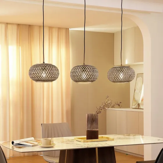 Lindby Nerys 3 Lampa Wisząca Black/Wood (Bambus)
