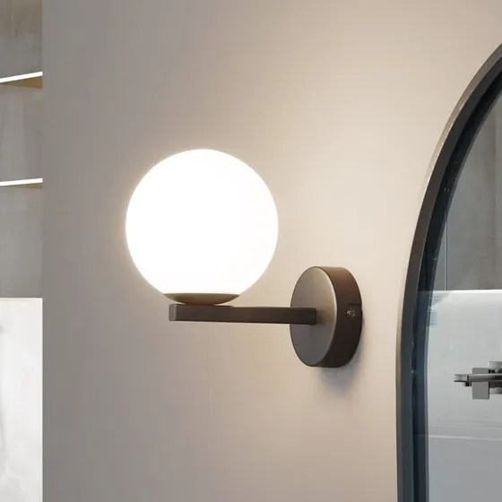 Lucande Bidolo Lampa Ścienna IP44 Czarna Kula Szkło