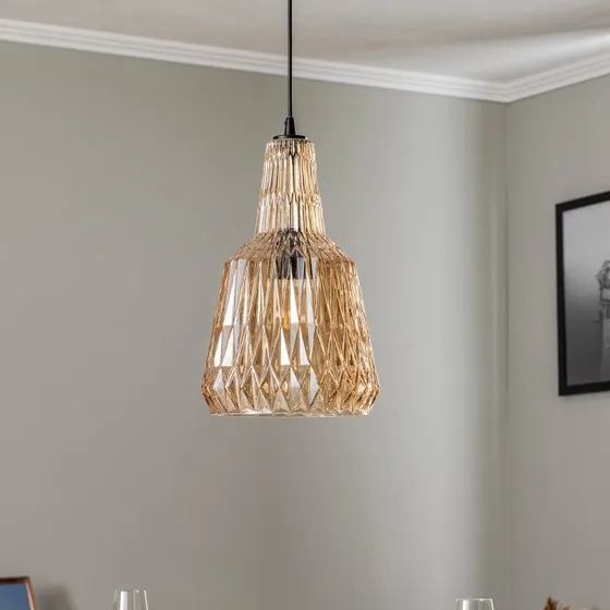 Lindby Belarion Lampa Wisząca Amber – Bursztynowe Szkło, Ø 23 cm