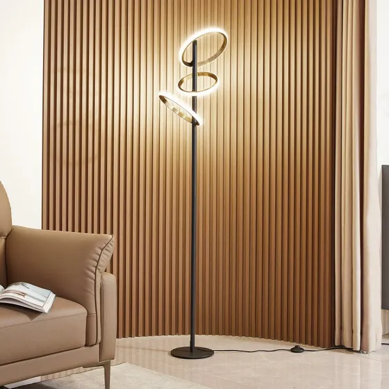 Lucande Madu Lampa Podłogowa LED Czarna/Złota/Biała 160 cm