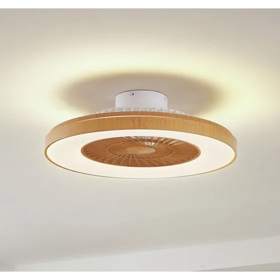 Wentylator sufitowy LED Teleo Lindby, Ø 58 cm, kolor drewna, CCT