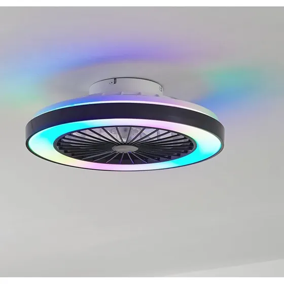 Wentylator sufitowy LED Teleo Lindby, Ø48 cm, czarny, DC, Tuya