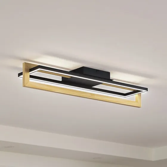 Lindby Holamu LED Lampa Sufitowa Czarny/Drewno 86 cm