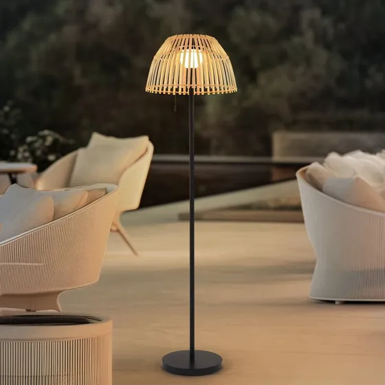 Lucande Eligio Lampa Podłogowa Solarna Bambus RGB