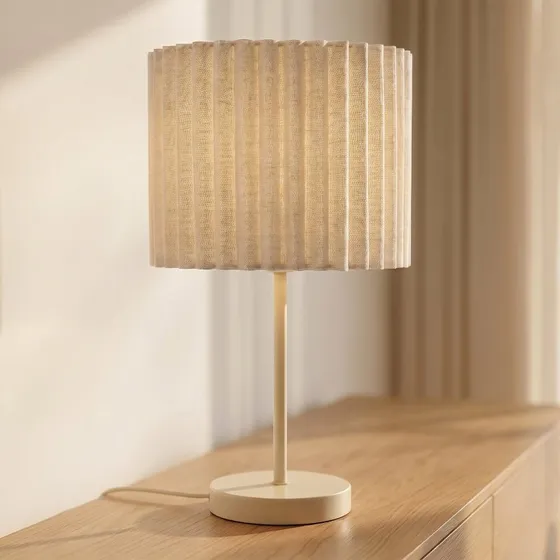 Lampa stołowa Lindby Libbie, len, kremowa, 45 cm, E27