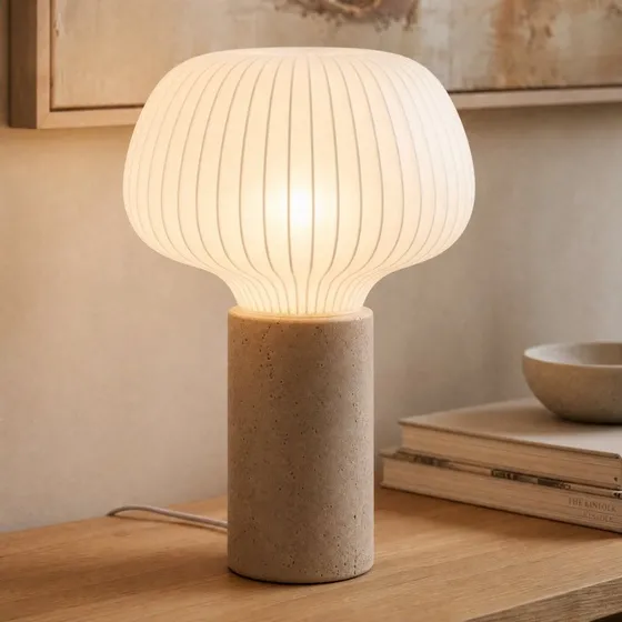 Lampa stołowa Lucande Eloise, 42 cm, biała, tkanina/beton, E27