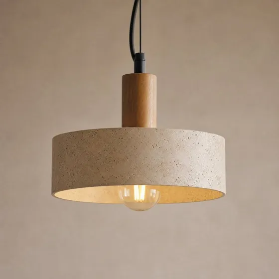 Lucande Carlotta Żyrandol 1-punktowy, Ø 27 cm, beżowy, beton i drewno