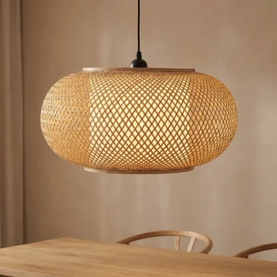 Żyrandol Lindby Romaine, bambus, kolor naturalny, Ø 50 cm, E27