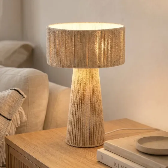 Lampa stołowa Lindby Anuva, papier, beżowa, 42 cm, E27