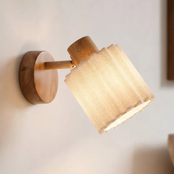 Lindby Shiloh Kinkiet Drewno i Len, Kolor Naturalny, E14