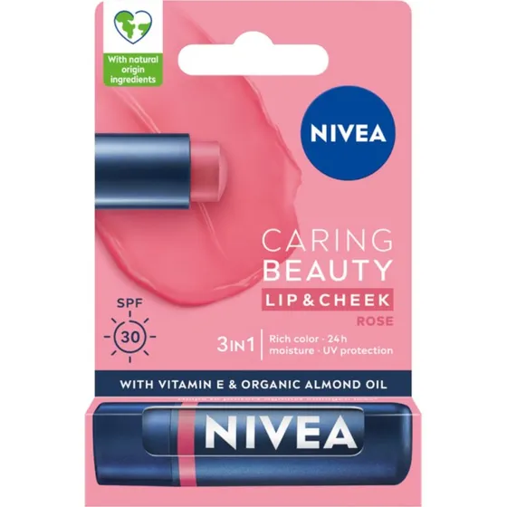 Nivea Caring Beauty Pomadka do ust 3w1 Rose 4.8g