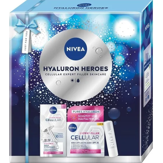 Nivea Hyaluron Heroes: Zestaw Serum, Krem SPF30 i Balsam do Ust