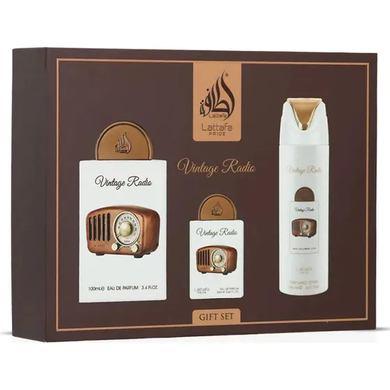Lattafa Pride Vintage Radio Zestaw Prezentowy (100ml + 20ml + 200ml)