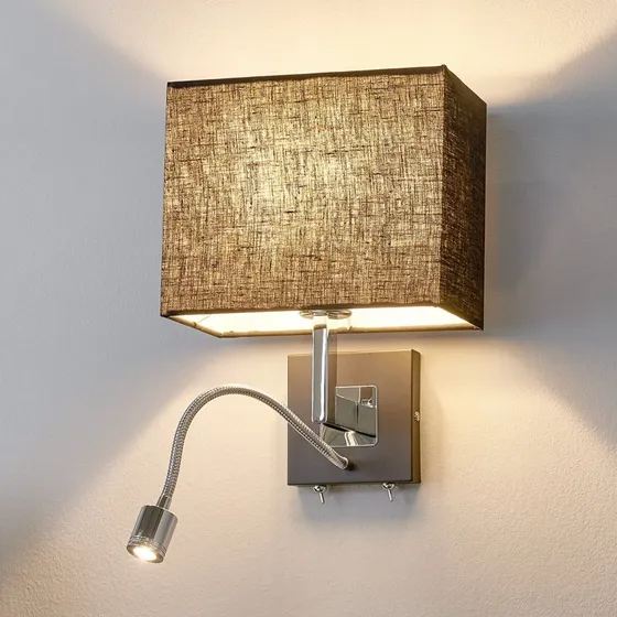 Lampa ścienna Lucande Rebekka 31 cm, czarna, z kloszem tkaninowym i LED
