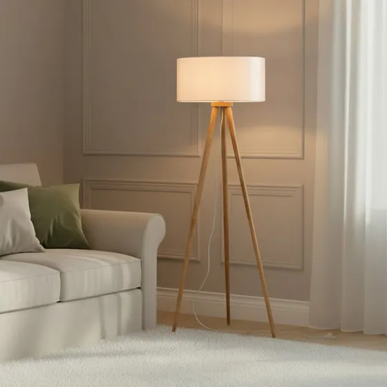 Lampa stojąca Lindby Charlia, biały, drewno, 150 cm