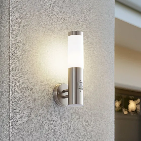 Lindby Kristof Zewnętrzna Lampa Ścienna z Czujnikiem Ruchu, Stal