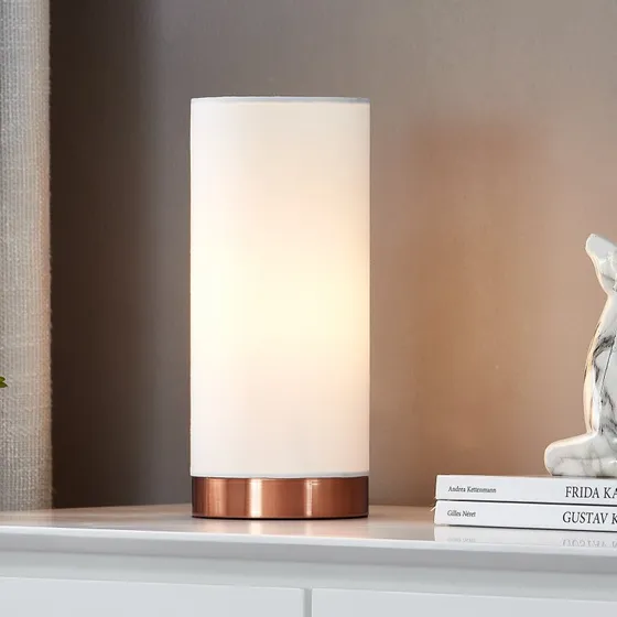 Lindby Ronja Lampa Stołowa Biały Klosz Miedziana Podstawa