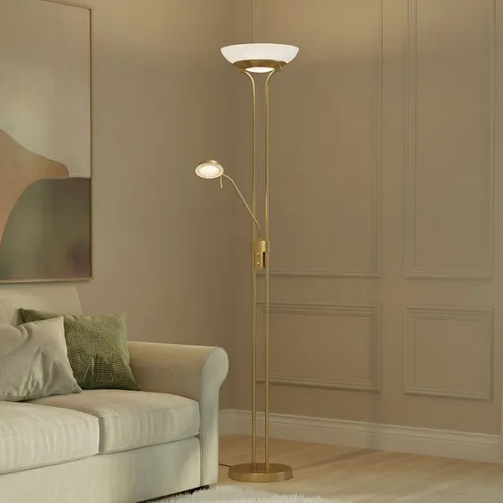 Lampa stojąca LED Lindby Yveta, mosiądz, 183 cm