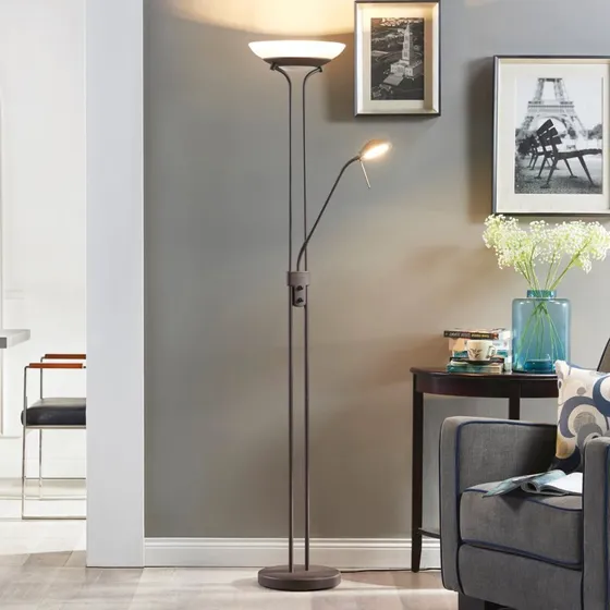 Lampa stojąca LED Lindby Yveta, kolor rdzawy, metal, ściemniana
