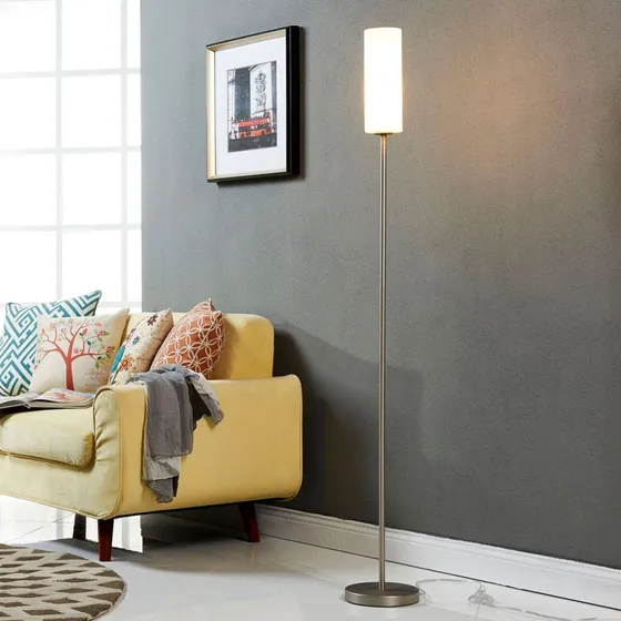 Lampa podłogowa Lindby Vinsta Opal White/Satin Nickel