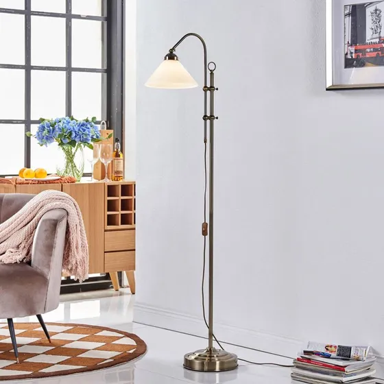 Lindby Otis Lampa Podłogowa Opale/Antique Brass, 170 cm