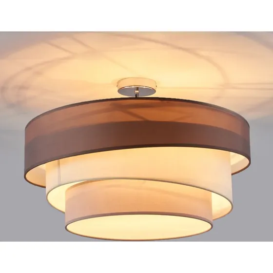 Lindby Melia Lampa Sufitowa Tekstylna – Szaro-Brązowa, Ø 56 cm