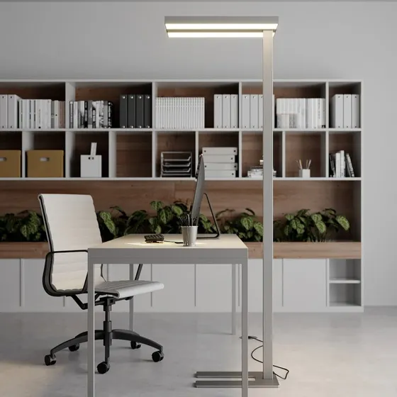 Lampa stojąca LED Arcchio Logan Basic, srebrna, 6000 lm, ściemniana