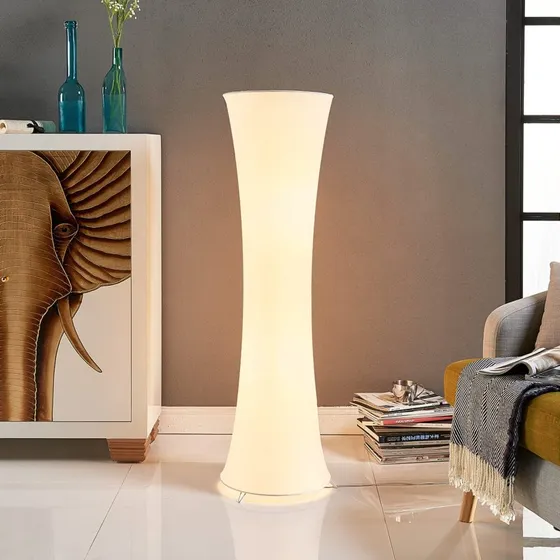 Lampa podłogowa Lindby Liana White – biała, tekstylna, 123 cm