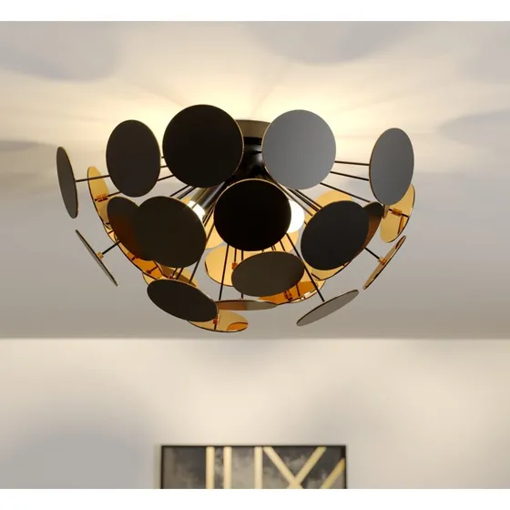 Lampa sufitowa Lindby Kinan, Ø 54 cm, czarno-złota, E14