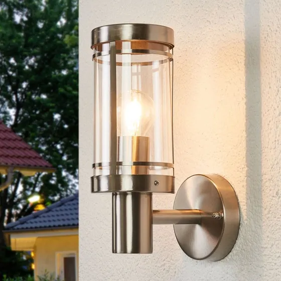 Lindby Djori Zewnętrzna Lampa Ścienna Steel - Stal Nierdzewna