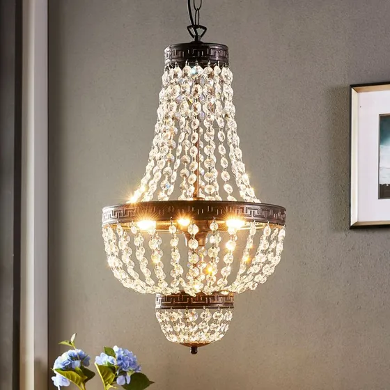 Lindby Lampa wisząca Jorve z kryształami - Antyczny Złoty