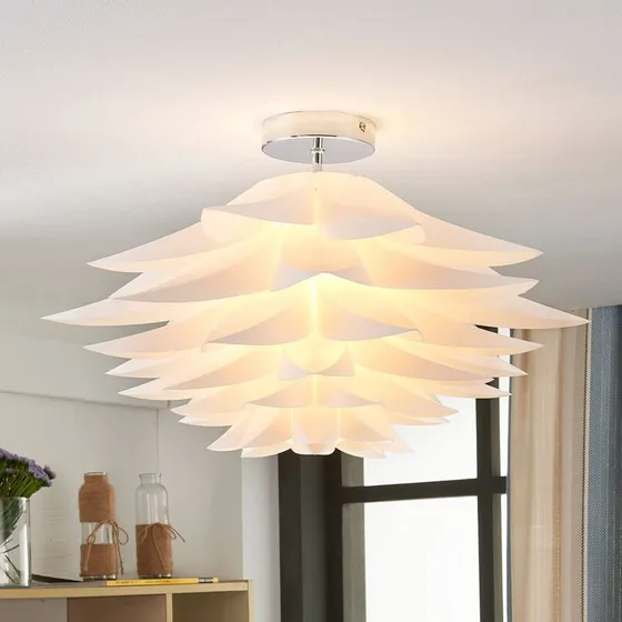 Lampa sufitowa Lindby Rimon, biała, tworzywo sztuczne, Ø 50 cm, E27
