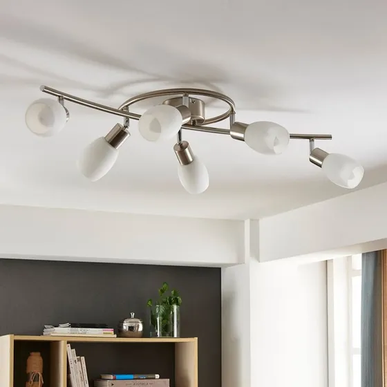 Lindby Arda Lampa Sufitowa 6-punktowa, Nikiel/Szkło, 75 cm