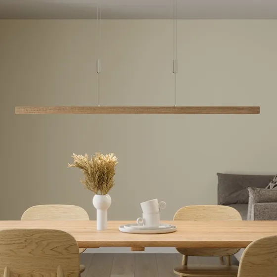 Lampa wisząca LED Quitani Nora, dąb naturalny, 118 cm