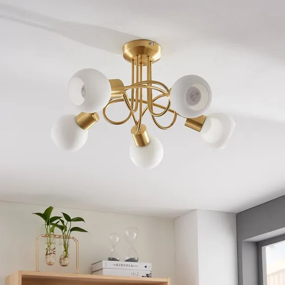 Lindby Elaina Lampa Sufitowa Brass/Opal Ø50 cm