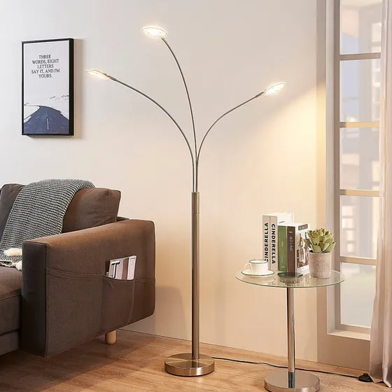 Lampa podłogowa Lindby Anea LED Nikiel/Biały, 168 cm
