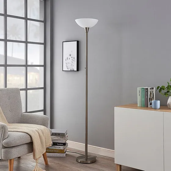 Lampa podłogowa Lindby Ignacia Nickel/Opal (180 cm)
