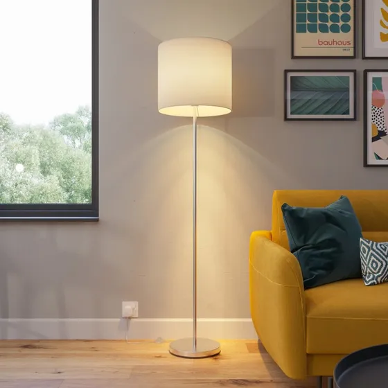 Lindby Everly Lampa Podłogowa White/Nickel - Klosz Tekstylny