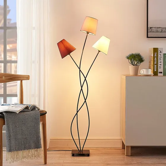 Lindby Melis Lampa Podłogowa 3-punktowa, 130 cm, Tekstylna