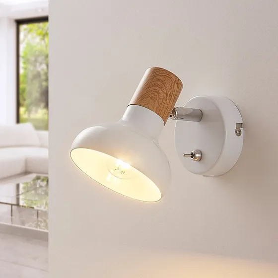 Lindby Fridolin Lampa Ścienna White - Biały Metal i Drewno