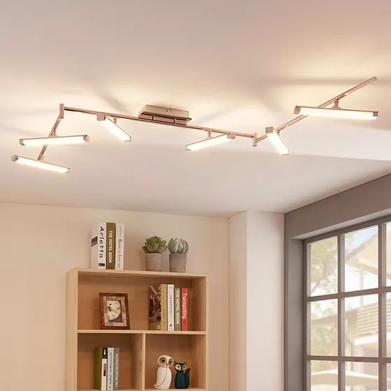 Lindby Pilou Lampa Sufitowa LED Chrom/Biała, 6-punktowa, ściemniana