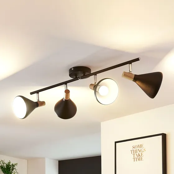 Lindby Arina 4 Lampa Sufitowa Czarna z Drewnem