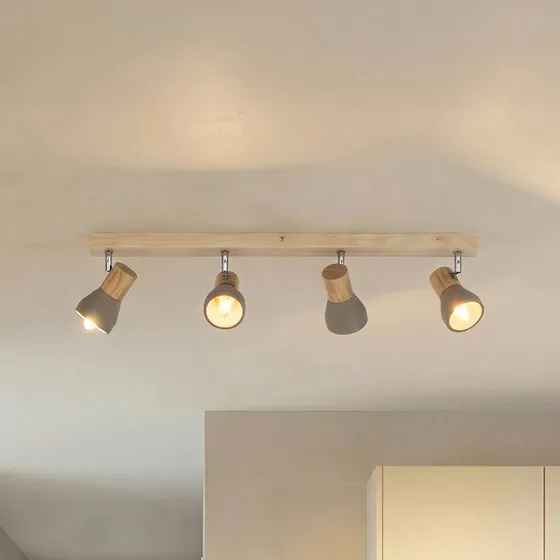 Lindby Filiz Lampa Sufitowa Concrete/Wood - 4-punktowa