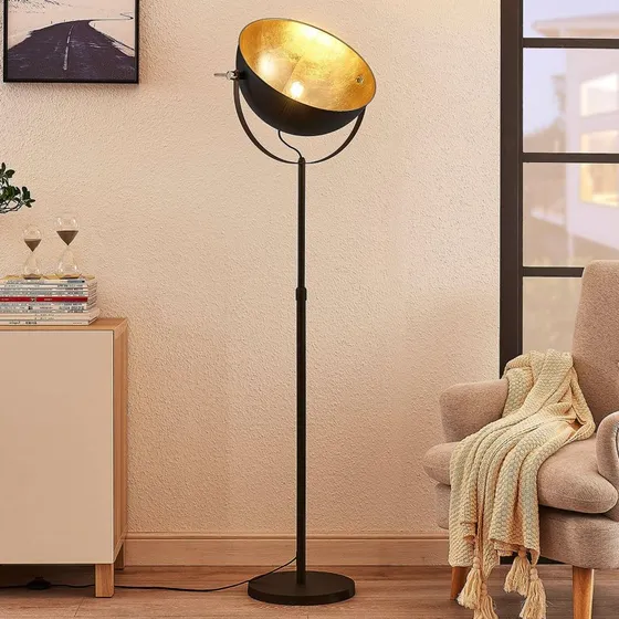 Lampa stojąca Lindby Muriel, czarno-złota, metalowa